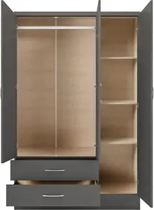 Nevada Mirrored Wardrobe 3 Door 2 Drawer  Grey 3D Effect