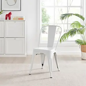 Honora Classic Industrial Metal Dining Chair - Style Bold Colour Stackable Side Chair (Set of 2) White