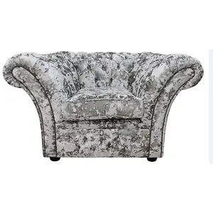 Chesterfield Club Armchair Lustro Argent Velvet Fabric In Balmoral Style