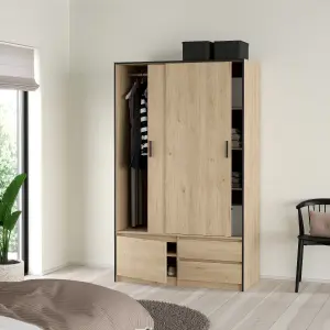 Line Wardrobe with 2 Sliding Doors 1 Small Door and 2 drawers in Jackson Hickory Oak