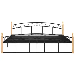 Berkfield Bed Frame Black Metal and Solid Oak Wood 200x200 cm