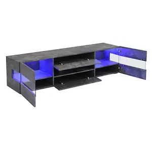 Kirsten TV Stand With Storage for Living Room and Bedroom, 1690 Wide, LED Lighting, Media Storage, Concrete Effect Finish