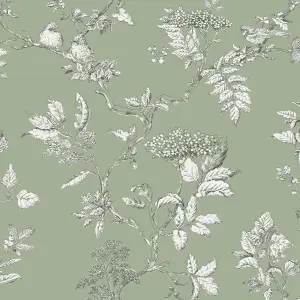 Laura Ashley Elderwood Sage Floral Smooth Wallpaper