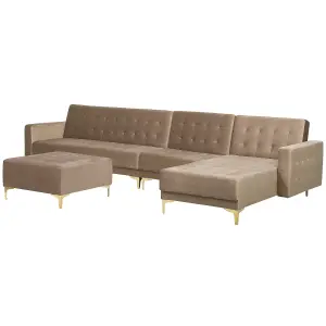 Corner Sofa with Ottoman ABERDEEN Sand Beige Velvet Left Hand