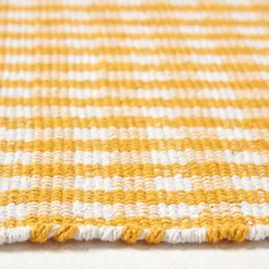 Homescapes Cotton Gingham Check Rug Hand Woven Yellow White, 110 x 170 cm