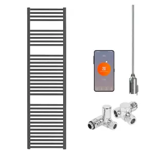 Bray Wifi Dual Fuel Heated Towel Rail With Thermostat, Timer, Straight, Black - W500 x H1500 mm