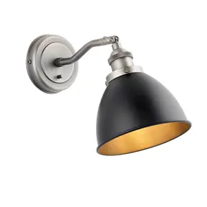 Luminosa Franklin Metal Wall Lamp, Aged Pewter Plate, Matt Black Paint