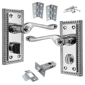 Georgian Door Handles Privacy WC Bathroom Pack Chrome 108mm x 48mm Scroll Lever