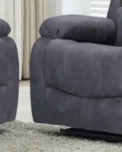 Alaska Grey Suede Fabric Sofa Suite Manual Reclining Sofa Set 3 + 2 Seater Sofas High Back