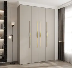 Elegant Cashmere Como II Hinged Door Wardrobe H2460mm W1700mm D500mm, Four Doors, Sixteen Shelves, Two Hanging Rails, Gold Handles