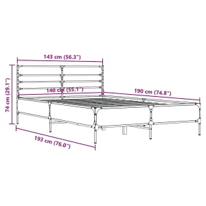 Berkfield Bed Frame without Mattress Grey Sonoma 140x190 cm