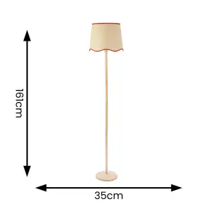 ValueLights Triston Natural Light Wood Stem Floor Lamp with Scallop Rust Trim Tapered Shade