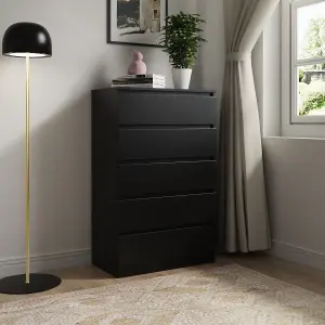 SunDaze Chest of Drawers Storage Bedroom Furniture Cabinet 5 Drawer Black 70x40x112cm