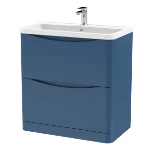 Floor Standing 2 Drawer Vanity Basin Unit with Polymarble Basin, 800mm - Satin Blue