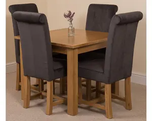 Oslo 90 x 90 cm Oak Small Dining Table and 4 Chairs Dining Set with Washington Black Fabric Chairs