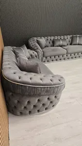 Ambassador Grey Velvet Sofa Set 3 and 2 Seater Chrome Accent Living Interior