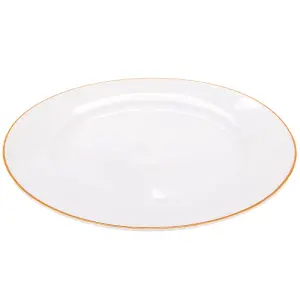 Set of 4 Durable White Ceramic Dinner Plates with Elegant Orange Rim