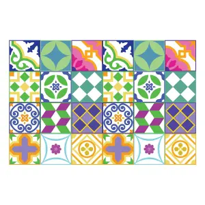 24 Pieces 15x15cm Classic Spanish Colourful Mixed 1 Tile Stickers