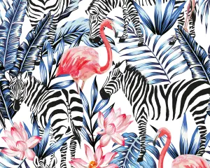 Origin Murals Zebra & Flamingo Animal Matt Smooth Paste the Wall Mural 300cm wide x 240cm high