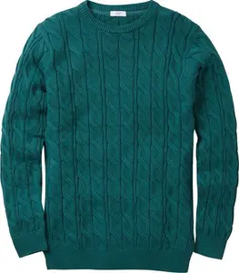 Cotton Traders Cotton Cable Knit Crew Neck Jumper In Green - Size Small