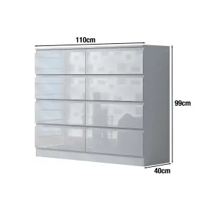 White Gloss Chest Of 8 Drawers Scratch Resistant Bedroom Furniture