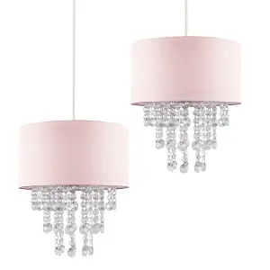 ValueLights Jesmond Pink Ceiling Pendant Droplets Shade and B22 GLS LED 10W Warm White 3000K Bulb