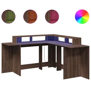 Berkfield Desk with LED Lights Brown Oak 152x152x91 cm Engineered Wood