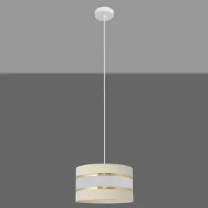 Luminosa Helen Cylindrical Pendant Ceiling Light Ecru, Gold, White 25cm