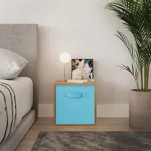 URBNLIVING 30cm Height Beech Wooden Shelves Cubes Storage Units With Sky Blue Drawer Insert