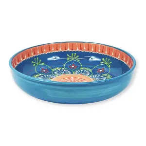 Classic Spanish Hand Painted Pattern Kitchen Dining Food Bowl 26cm Blue/Pink