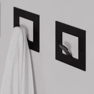 Decortie Modern Kaly Unique Metal Square Triple Hooks for Hanging, Set of 3 Square Shape Hooks Kitchen, Waterproof (Matte, Black)