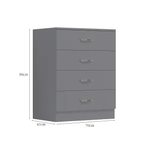 4 Drawer Matt Grey Chest Of Drawers Bedroom