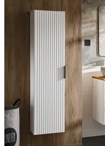 Tall Bathroom Cabinet Storage Unit 350mm Ribbed Textured White Modern Wall Hung Floating Tallboy Adel