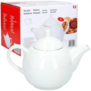 URBNLIVING 1L Ceramic Teapot Mini White Retro Country Cottage Vintage Kettle