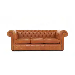 Chesterfield 3 Seater Sofa Old English Saddle Real Leather In Classic Style