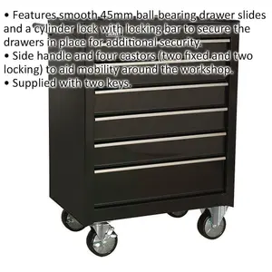 6 Drawer Black Portable Tool Chest with Locking Mobile Storage System