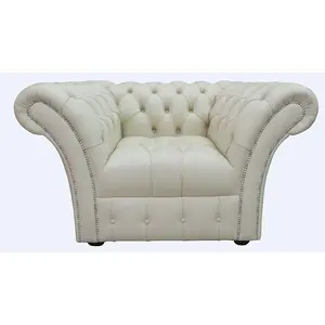 Chesterfield Armchair Buttoned Seat Shelly Almond Cream Leather In Balmoral Style