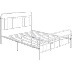 Yaheetech White 4ft6 Double Metal Bed Frame with Vintage Headboard and Footboard