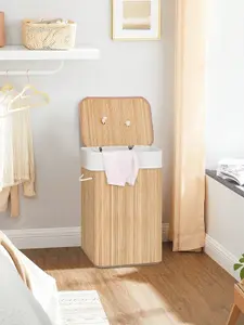 SONGMICS Bamboo Laundry Basket, XL Foldable Storage Hamper With Removable Washable Lining, 72L, 40 X 30 X 60 Cm, Natural