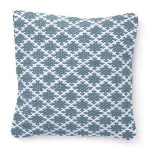 Woven Indoor Outdoor Washable Trellis Cosy Cushion Denim Blue - 45cm x 45cm