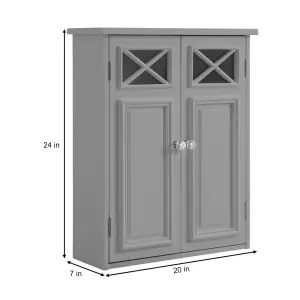 Teamson Home Wall Mounted Bathroom Cabinet with 2 Doors and 1 Shelf, Bathroom Storage, Grey