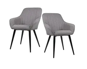 Set Of 2 Windsor Modern Accent Arm Chairs/Dining Chairs,Grey Fabric