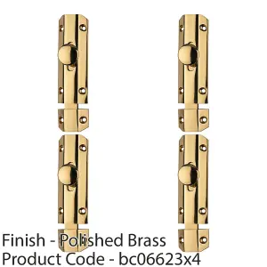 4 PACK - Surface Mounted Flat Sliding Door Bolt Lock 102mm x 36mm Polished Brass