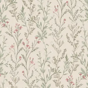 Grandeco Boutique Sprig Leaf PVC-free Eco Wallpaper, Pink