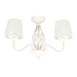 ValueLights Memphis Traditional Cream 3 Light Ceiling Light Chandelier with Fabric Lampshades - Bulbs Included