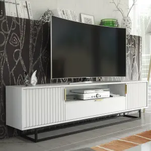 Tide Crest TV Unit 200cm White with Fluted Wave Doors - Creative Furniture