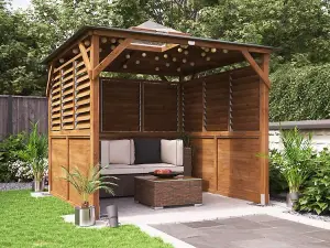 Dunster House Wooden Gazebo 2.5m x 2.5m Erin Half Height Solid Wall Half Louvre