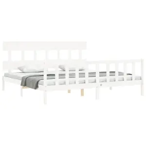 Berkfield Bed Frame with Headboard White Super King Size Solid Wood