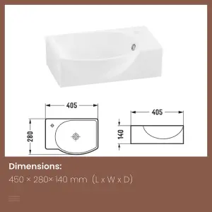 EMKE Ceramic Wash Basin for Small Cloakroom Bathroom, Semi arc Wash Basin Sink, Wall-Mounted Basin, 40.5x28x14cm