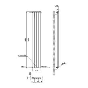 Vertical Anthracite Single Oval Panel Radiator (H)1600mm x (W)236mm, 2280 BTU.